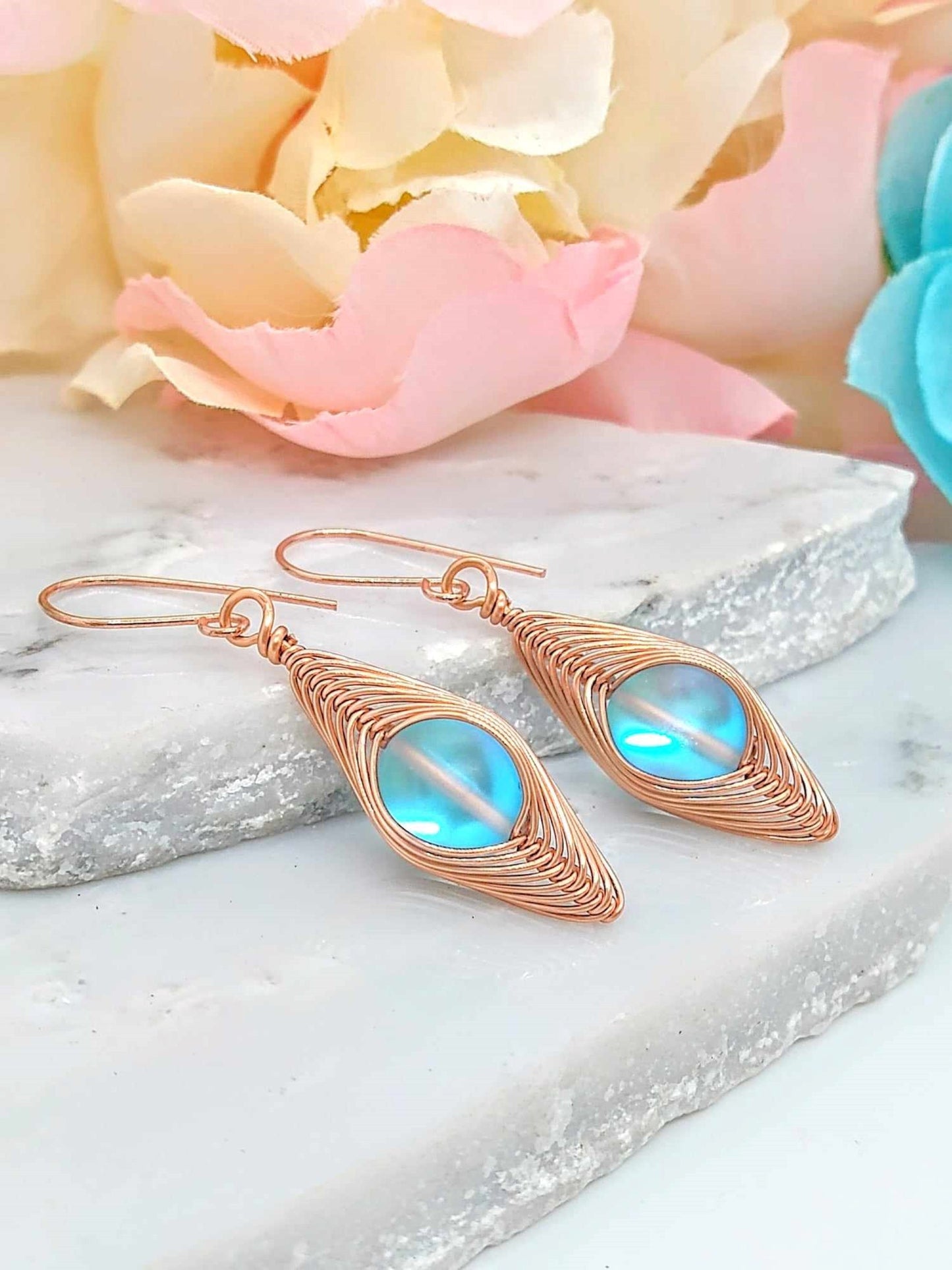 Stunning Blue Glow Earrings - Silver Wrapped Artisan Style