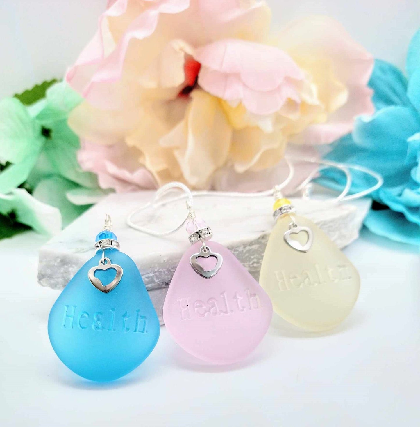 Personalized Sea Glass "Health" Pendant Necklace: Beach Jewelry Gift