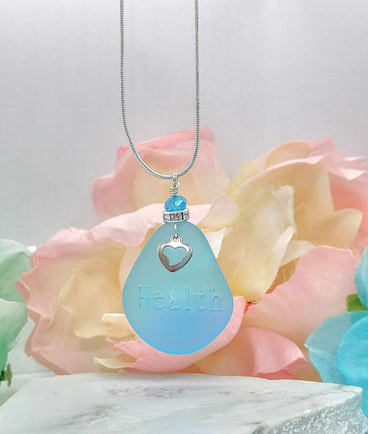 Personalized Sea Glass "Health" Pendant Necklace: Beach Jewelry Gift