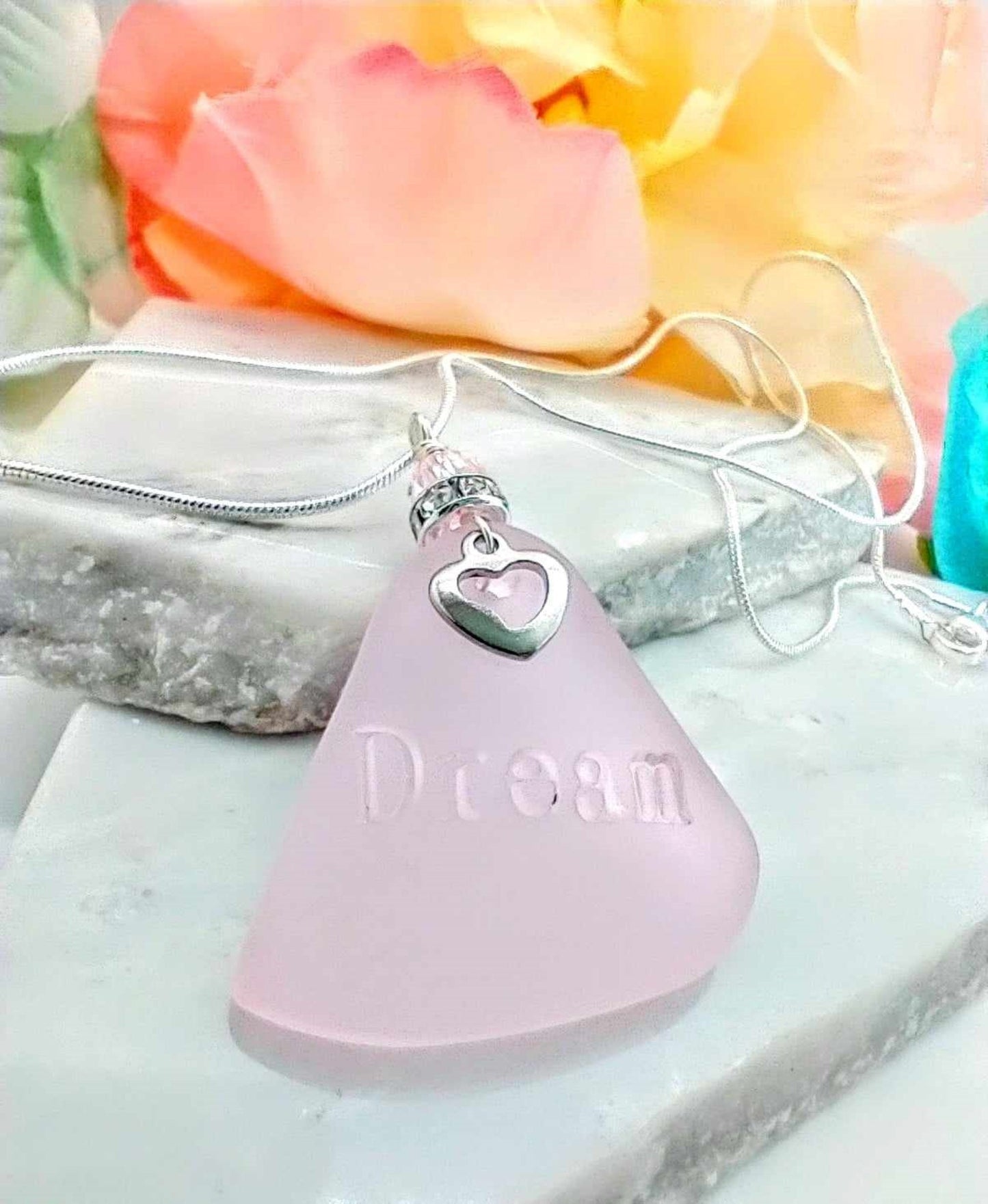 Personalized Seaglass Necklace: Dragonfly Charm, Initial Letter, Beach Jewelry
