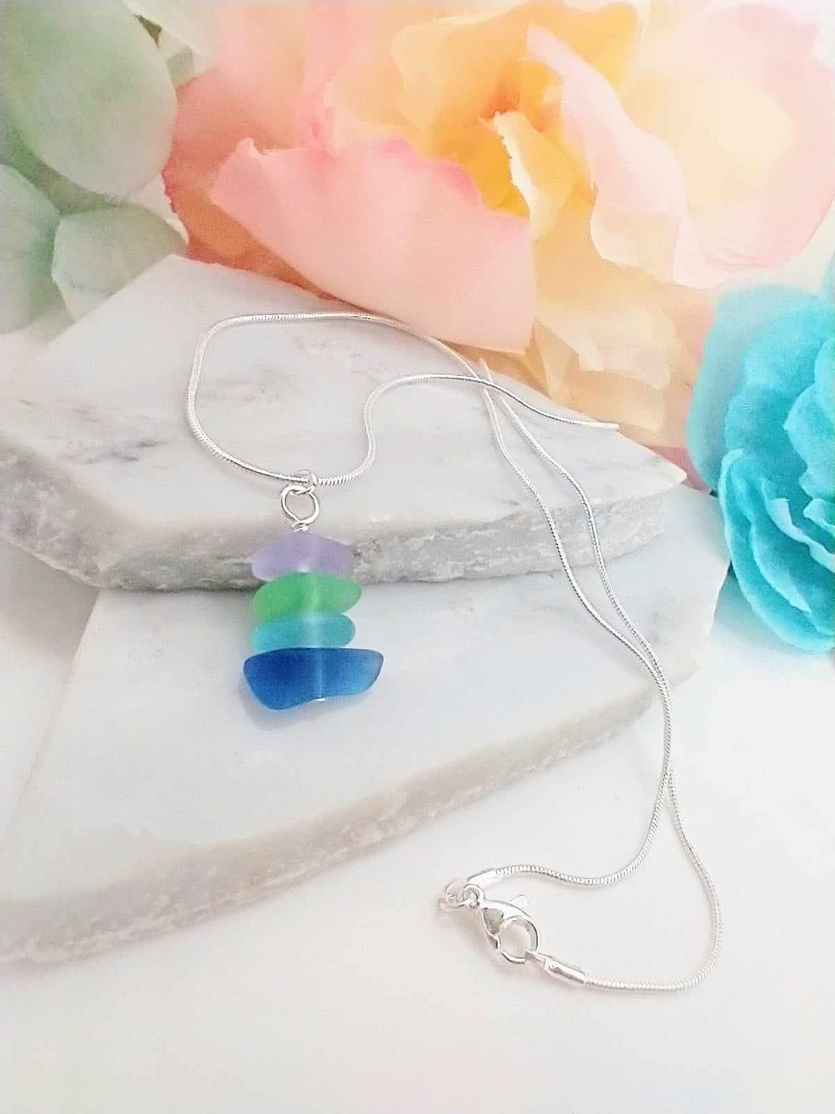 Multicolor Pebble Sea Glass Silver Ladies Dangle Earrings Seaglass Beach Jewelry Beach Wedding Gift For Her Minimalist Jewelry
