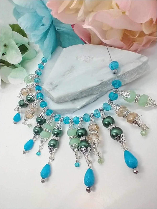 Jade Green Beaded Bib Necklace: Boho Bollywood Statement Jewelry