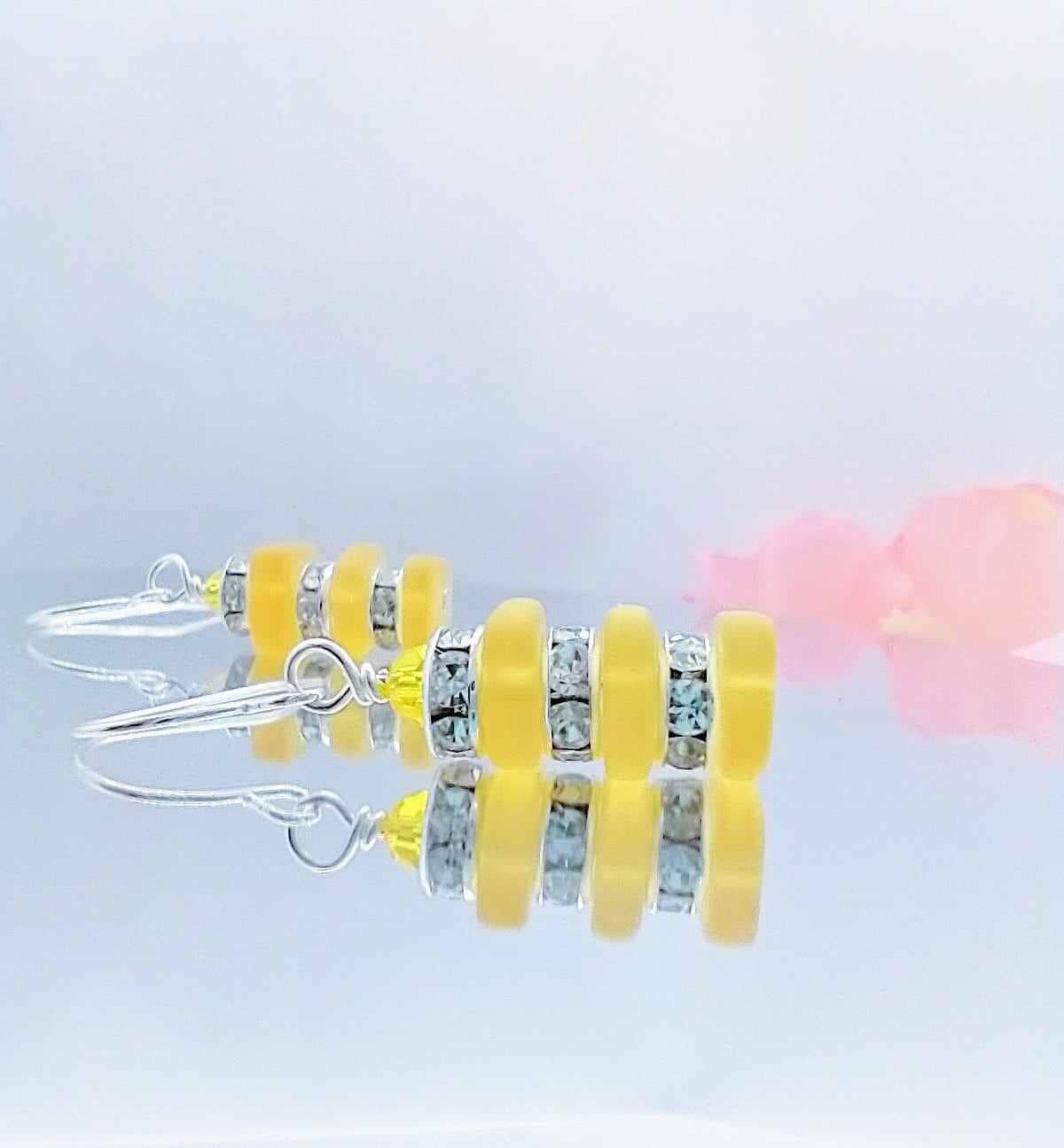 Yellow Stacked Sea Glass Sterling Silver Dangle Earrings Beach Jewelry Gift For Her Minimalist Drops Christmas Gift Stocking Stuffer