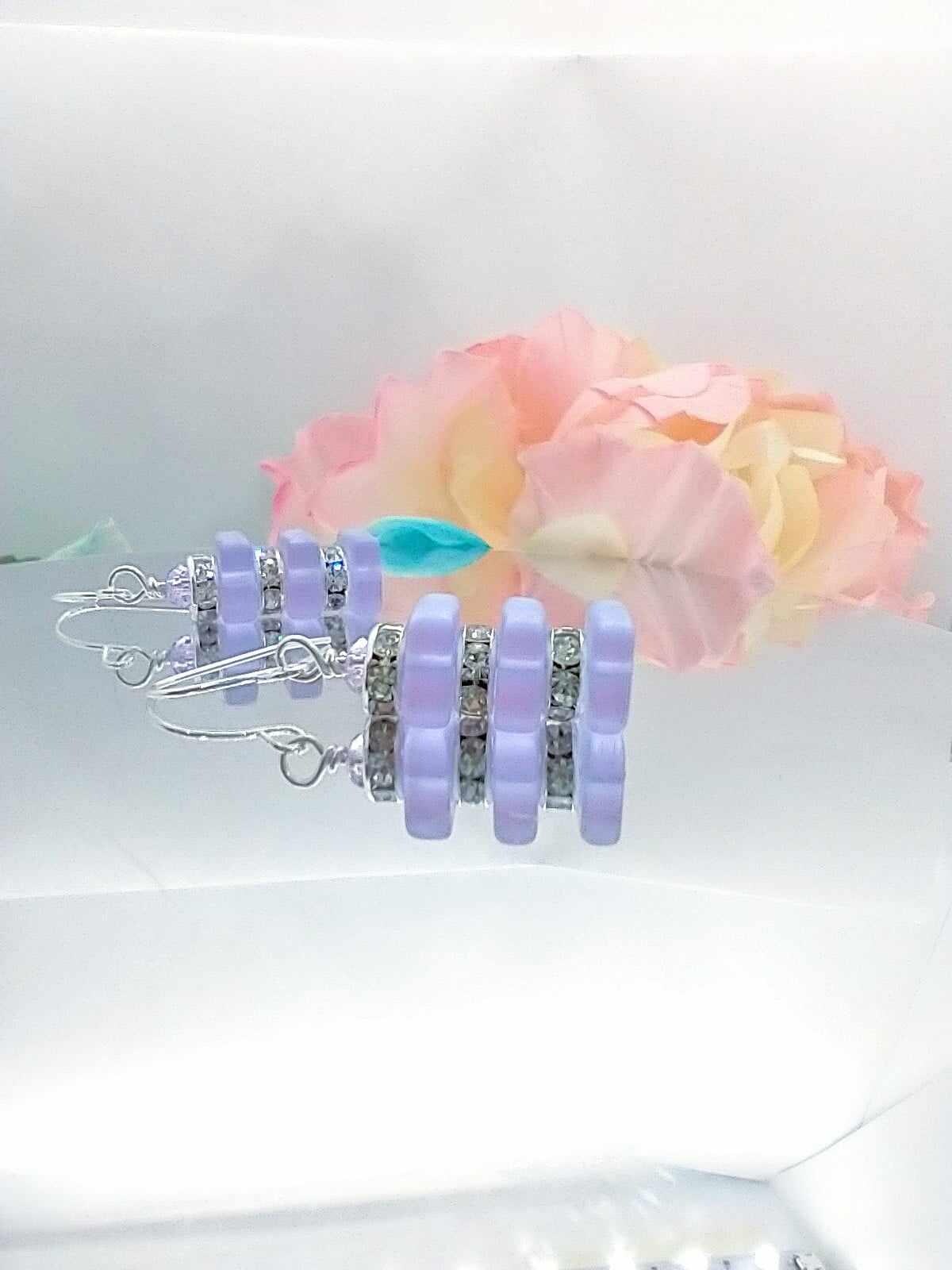 Purple Sea Glass Dangle Earrings: Silver Crystal Accent Jewelry