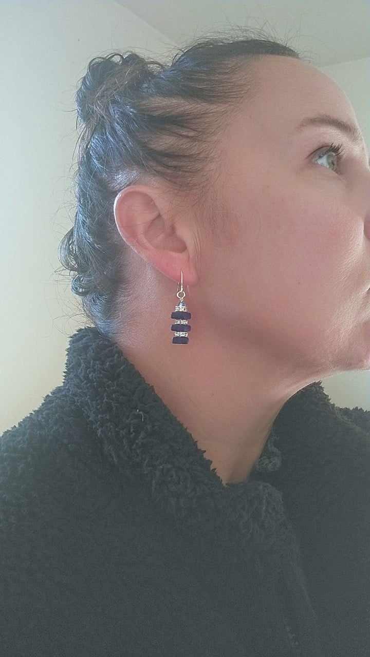 Cobalt Blue Sea Glass Dangle Earrings: Silver Crystal Jewelry