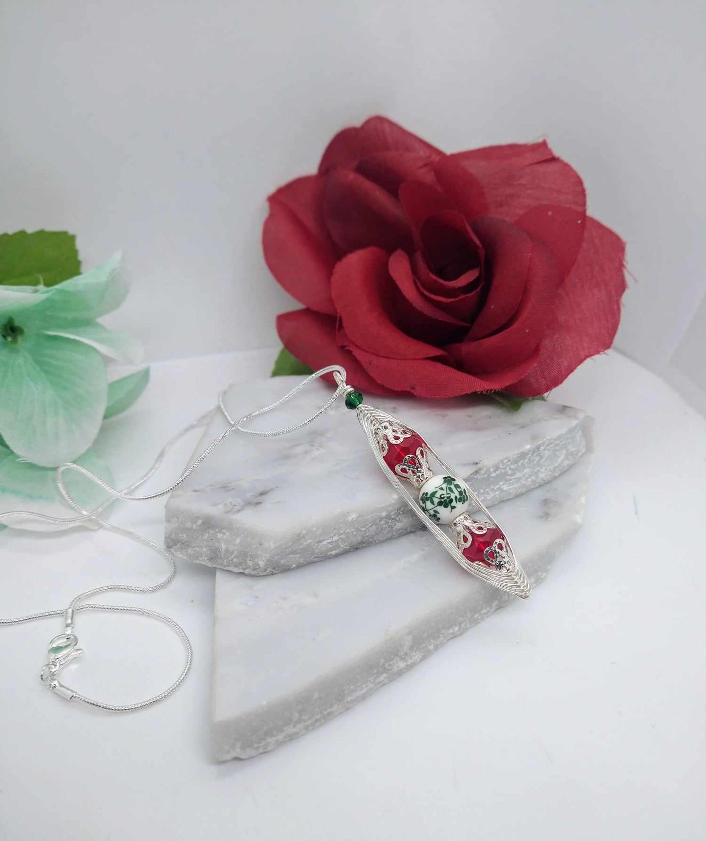 Floral Christmas Necklace Christmas Pendant Gift For Her Festive Christmas Gift Holiday Jewelry Handmade Floral Necklace Minimalist