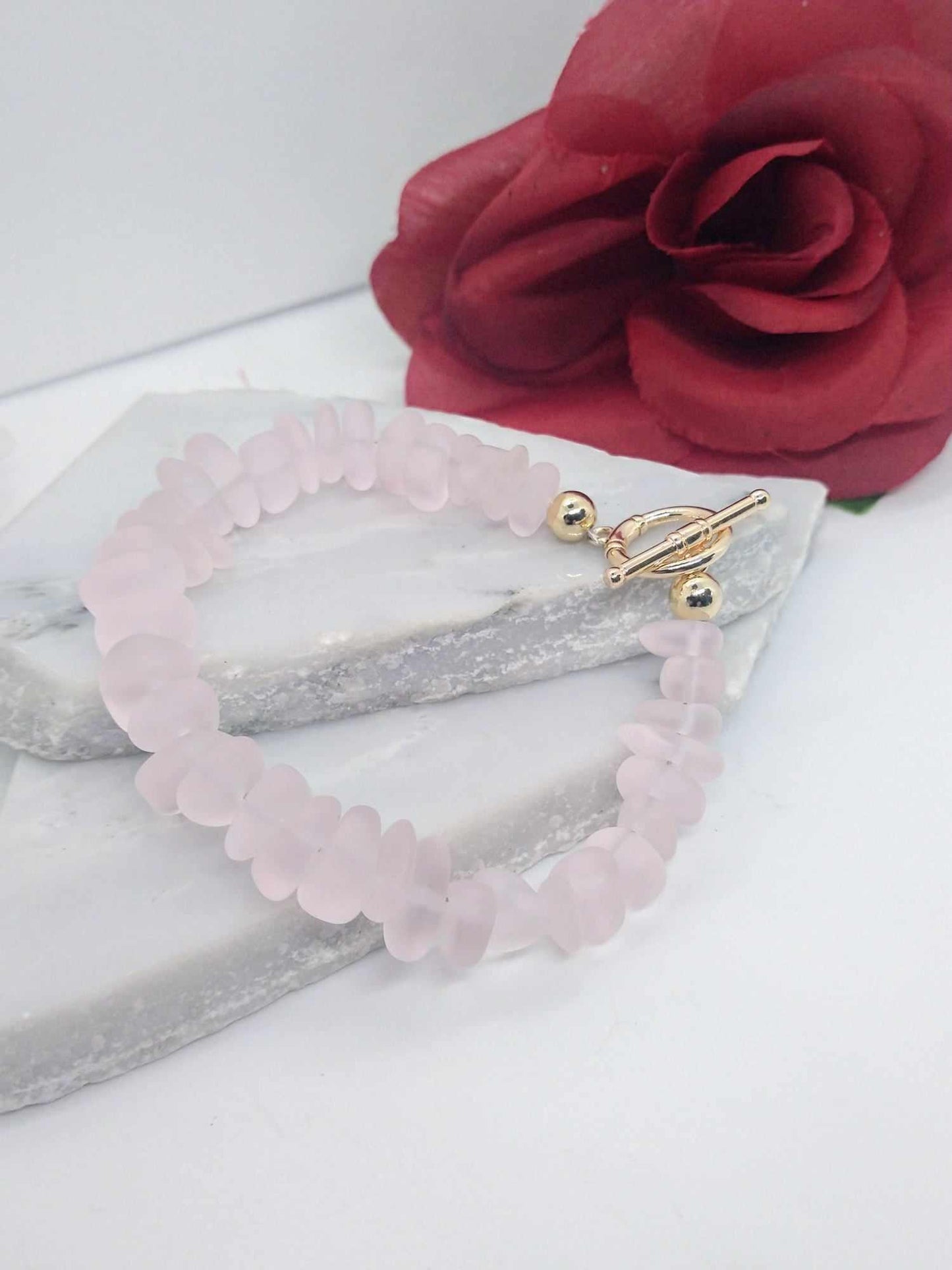 Pink Bracelet Seaglass Jewelry Gold Filled Minimalist Dainty Gift For Her Stretch Bracelet Strand Bracelet Chain Bracelet