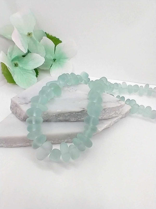 Aqua Blue Sea Glass Beach Strand Silver Necklace + Earring SET Beach Fashion Beach Lover's Gift Beach Wedding Gift For Her Bad Apple Designs