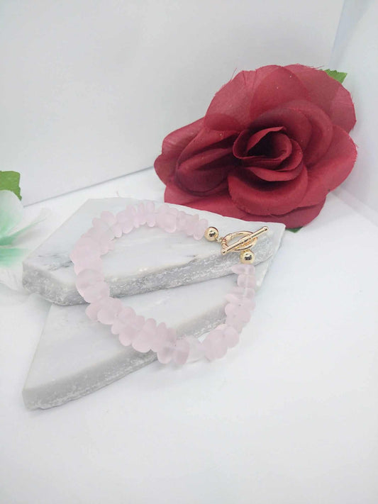 Pink Bracelet Seaglass Jewelry Gold Filled Minimalist Dainty Gift For Her Stretch Bracelet Strand Bracelet Chain Bracelet