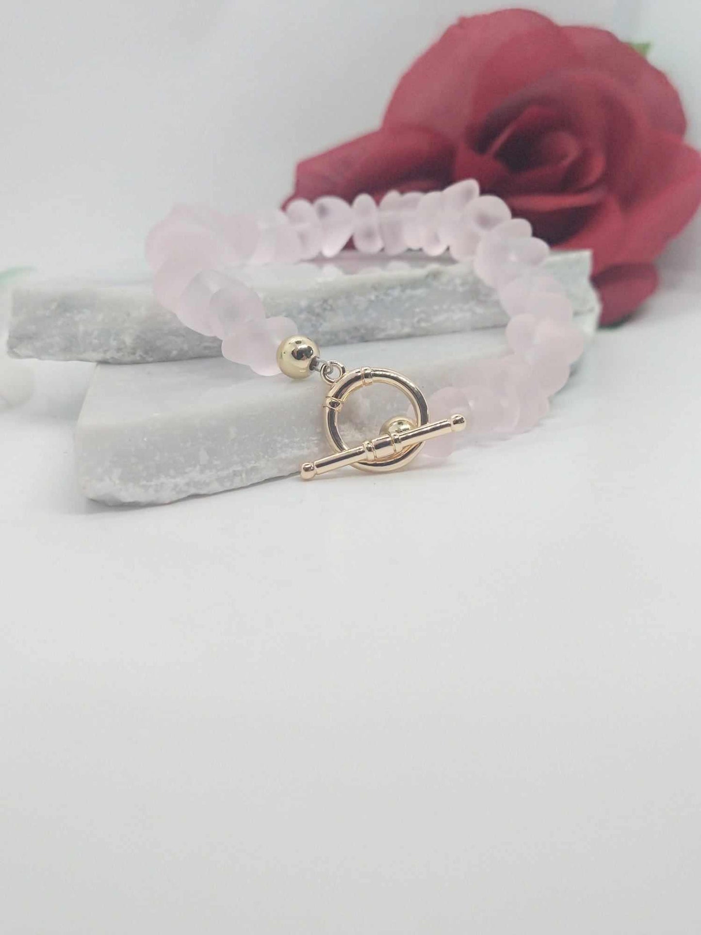 Pink Bracelet Seaglass Jewelry Gold Filled Minimalist Dainty Gift For Her Stretch Bracelet Strand Bracelet Chain Bracelet