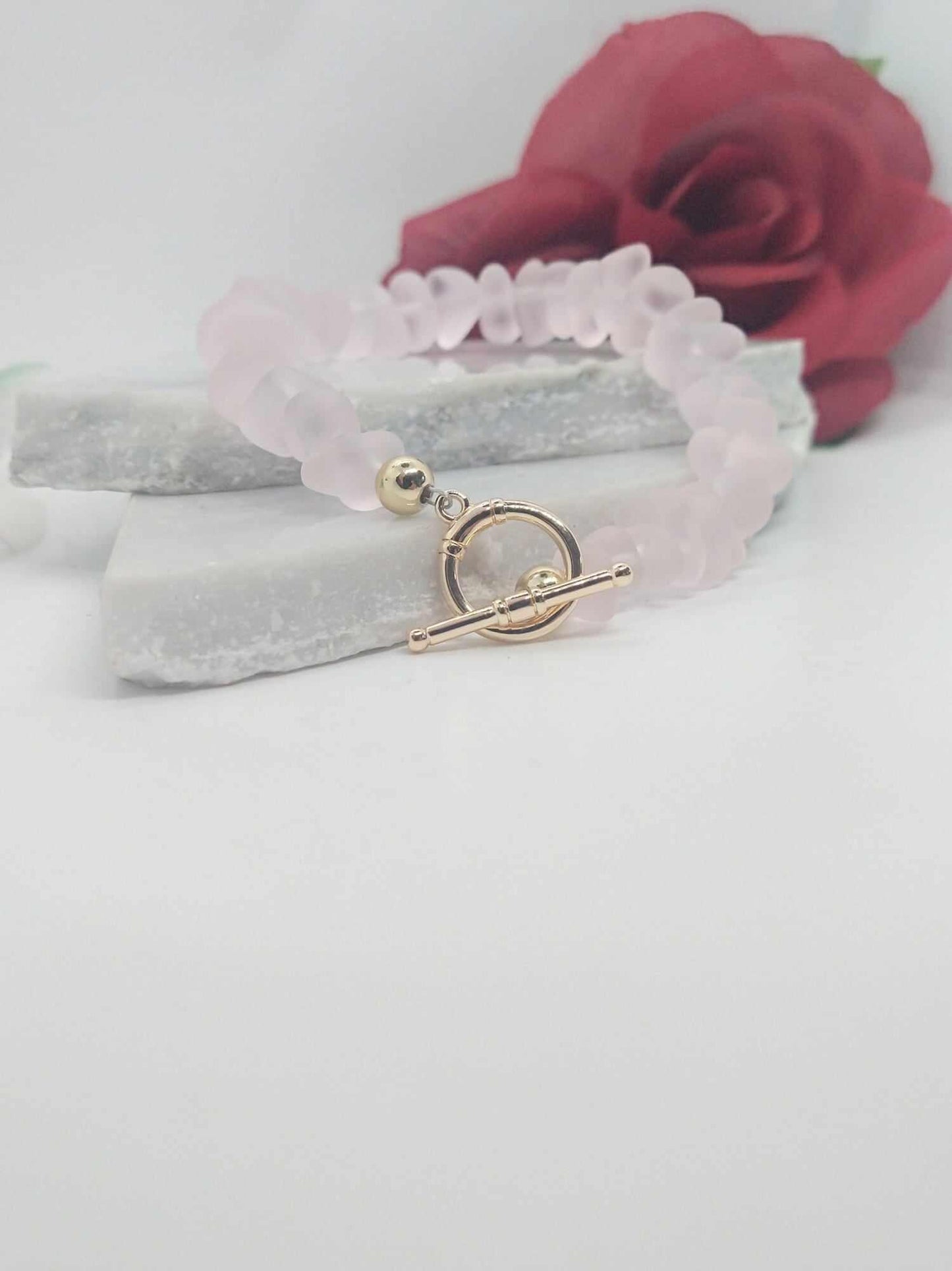 Pink Seaglass Bracelet: Gold Filled Toggle Clasp, Minimalist Jewelry