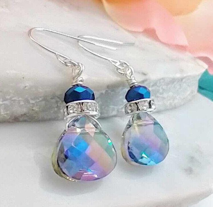 Blue Gemstone Teardrop Earrings - Handcrafted Silver Bridal Jewelry