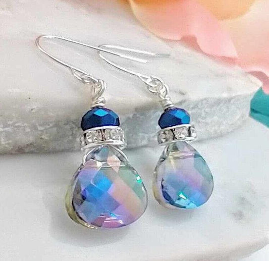 Blue Gemstone Teardrop Earrings - Handcrafted Silver Bridal Jewelry