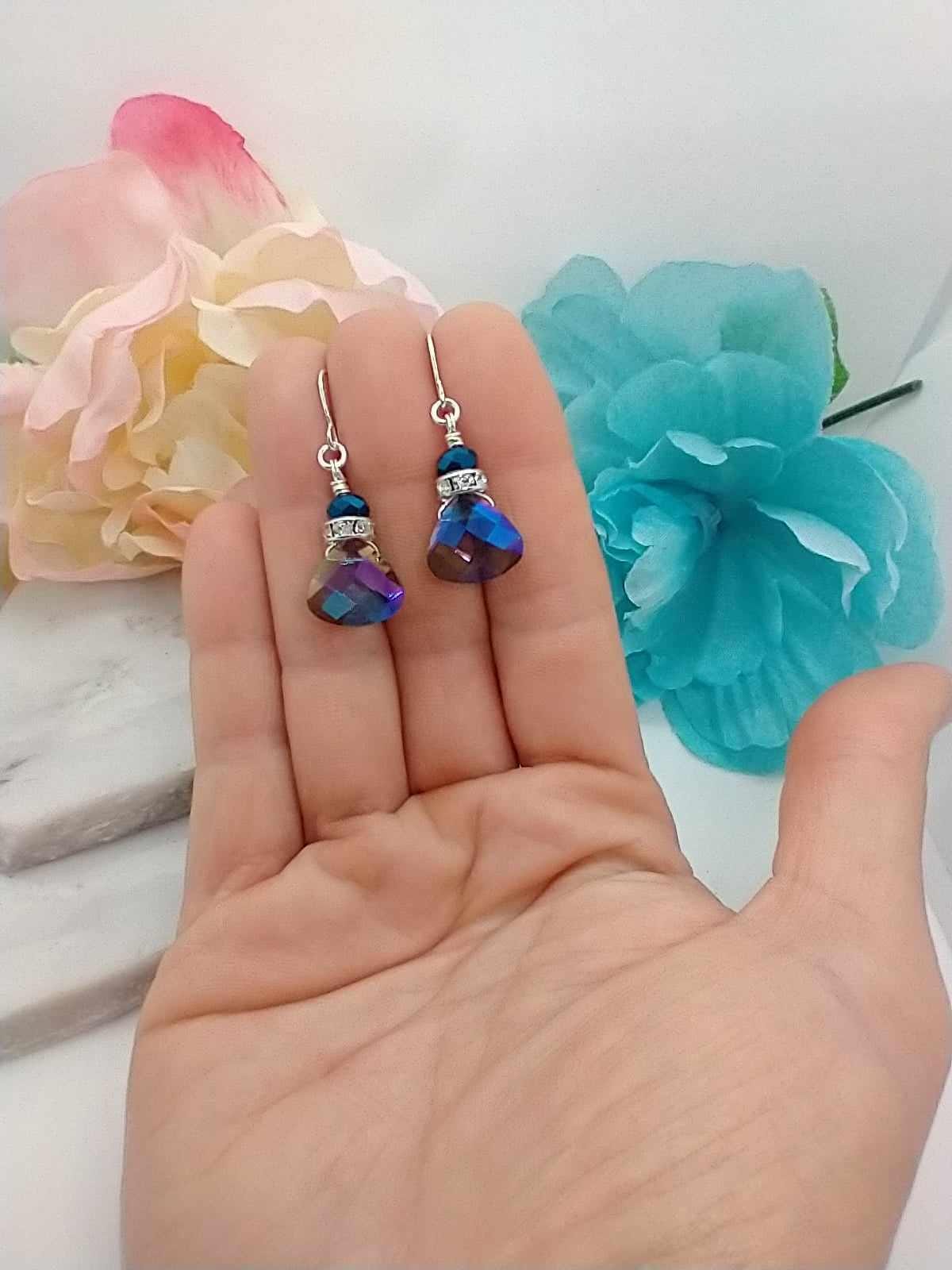 Blue Gemstone Teardrop Earrings - Handcrafted Silver Bridal Jewelry