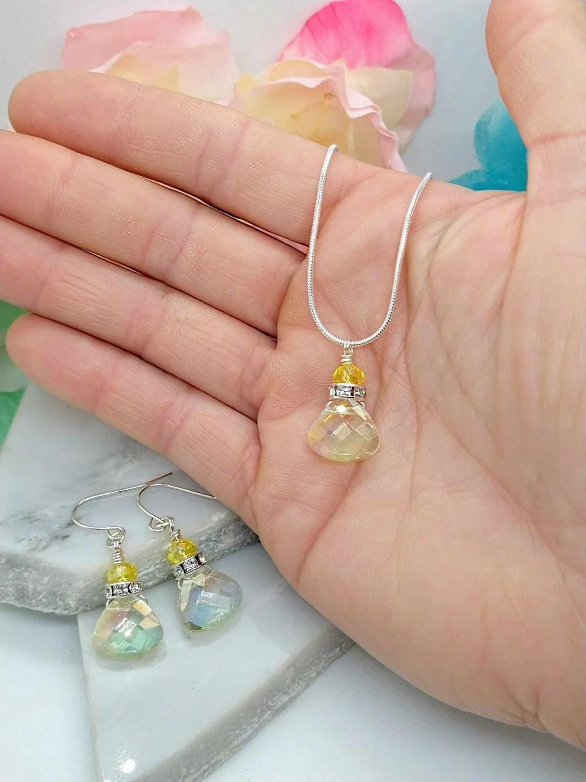 Handmade Crystal Teardrop Dangle Earrings: Sterling Silver Bridal Jewelry
