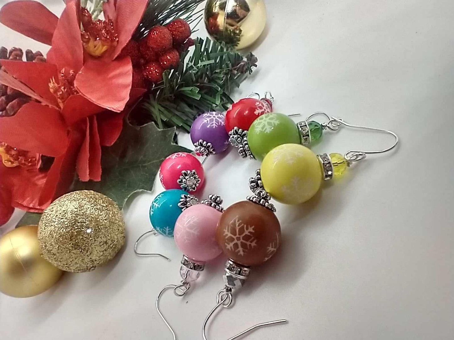 Christmas Snowflake Dangle Earrings: Red Holiday Jewelry