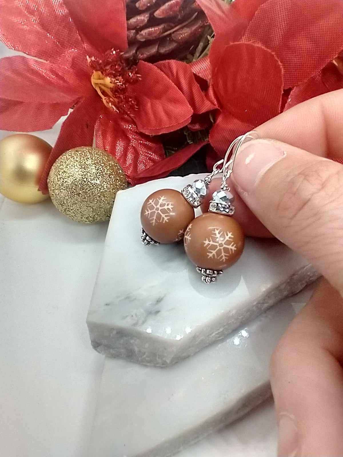 Christmas Snowflake Dangle Earrings: Red Holiday Jewelry