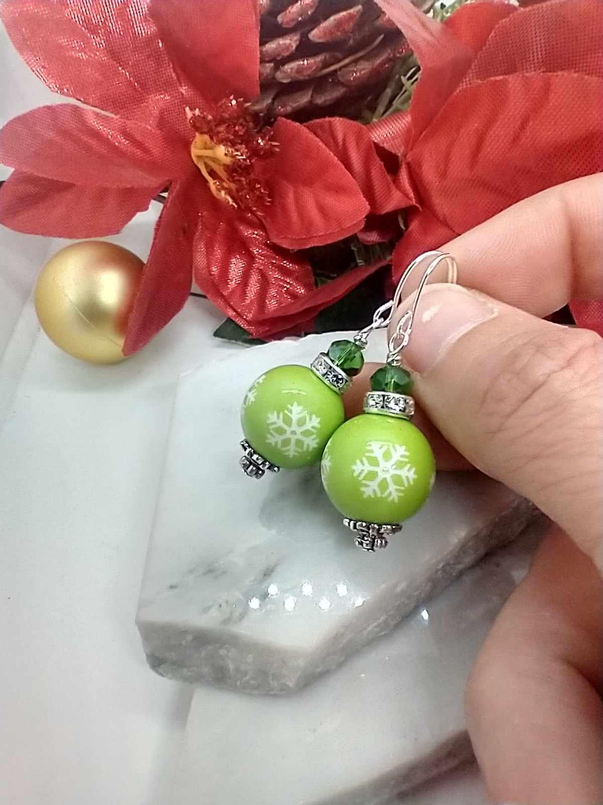 Christmas Earrings Christmas Dangle Earrings Stocking Stuffer Gift For Her Festive Christmas Jewelry Holiday Earrings Snowflake Earrings