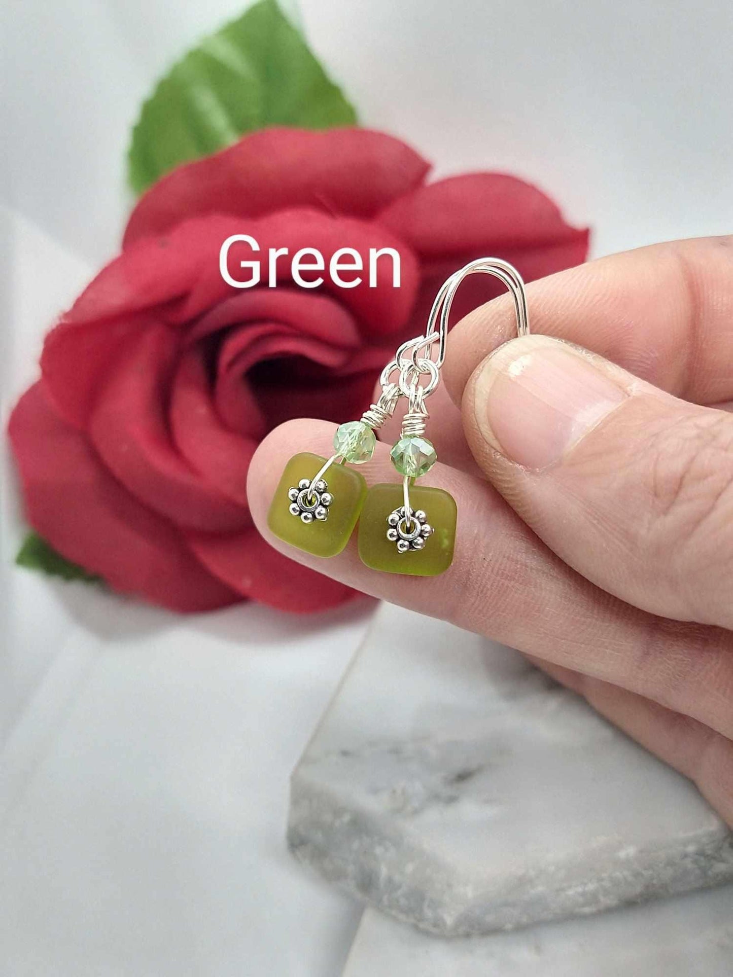Minimalist Sterling Silver Seaglass Earrings: Dainty Blue Dangles