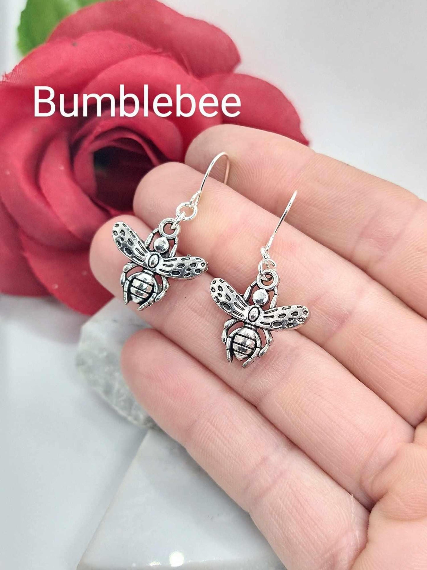 Nature Charm Dangle Earrings: Sterling Silver Frog, Butterfly, Bumblebee