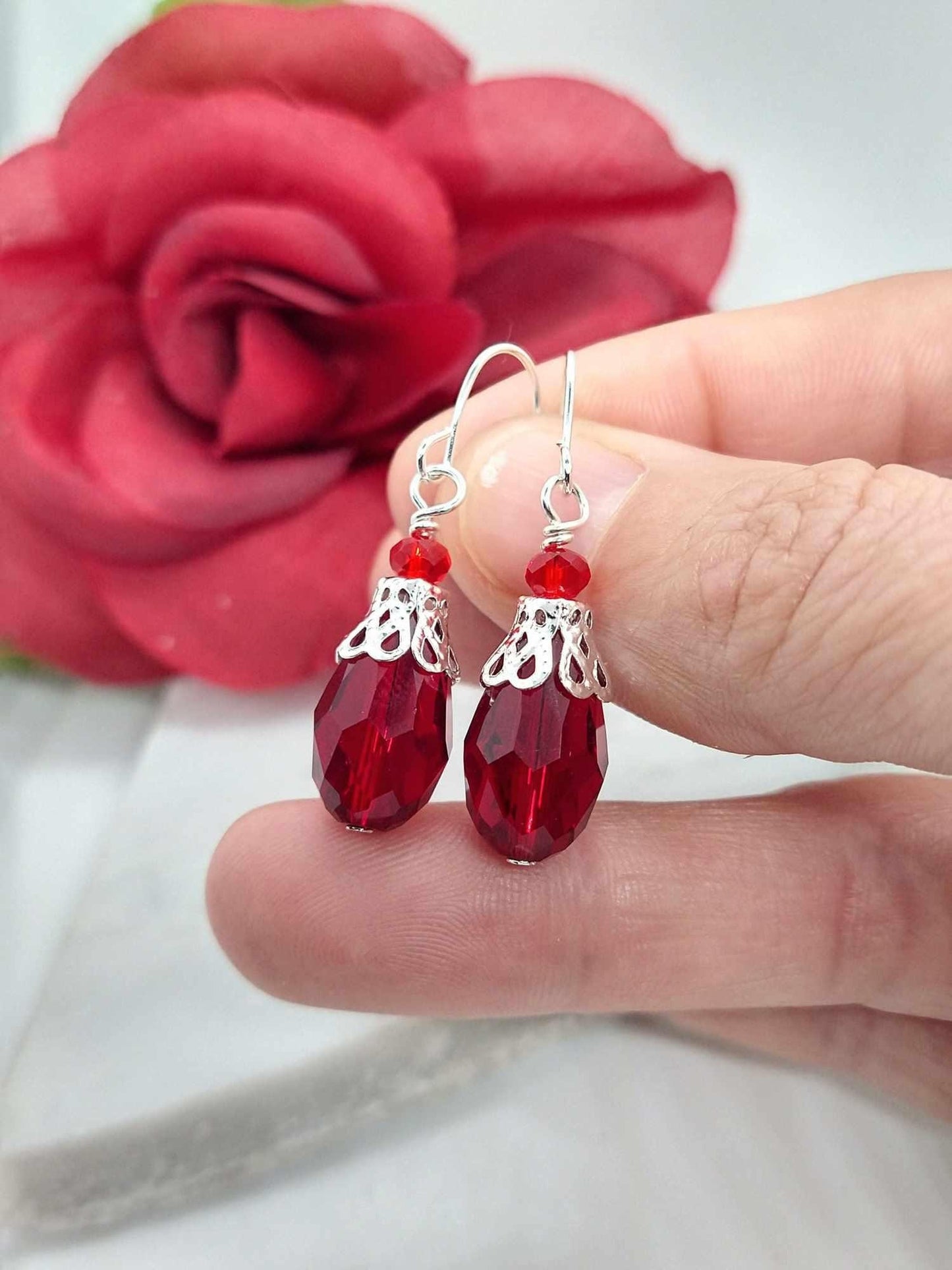 Garnet Teardrop Earrings: Sterling Silver January Birthstone Jewelry