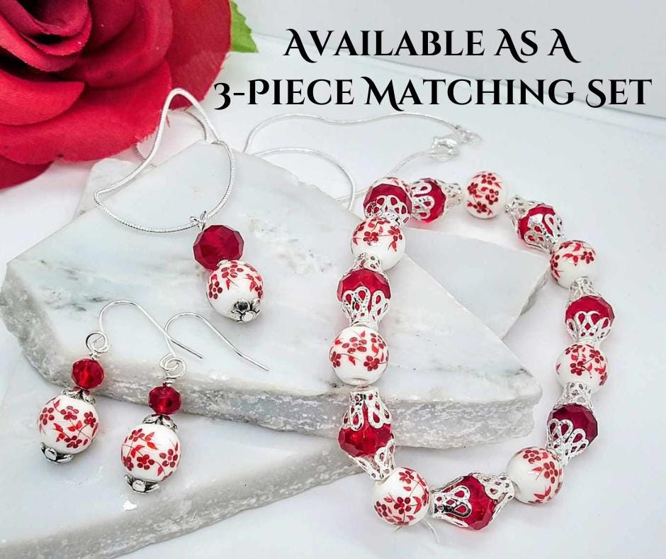 Floral Birthstone Earrings January Birthstone Flower Earrings - Ruby Dangle Earrings Garnet Dangle Earrings Gift For Her Gemstone Earrings