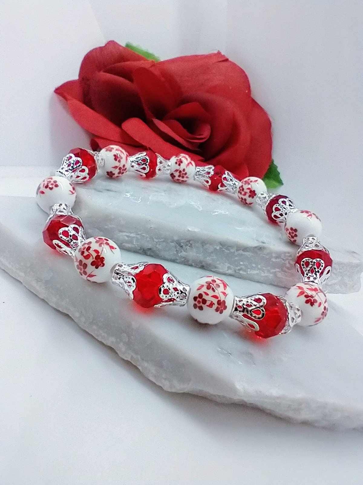 Flower Bracelet Stretch Bracelet Gift For Her Gemstone Jewelry Strand Bracelet Beaded Bracelet Gift For Nature Lover Floral Bracelet