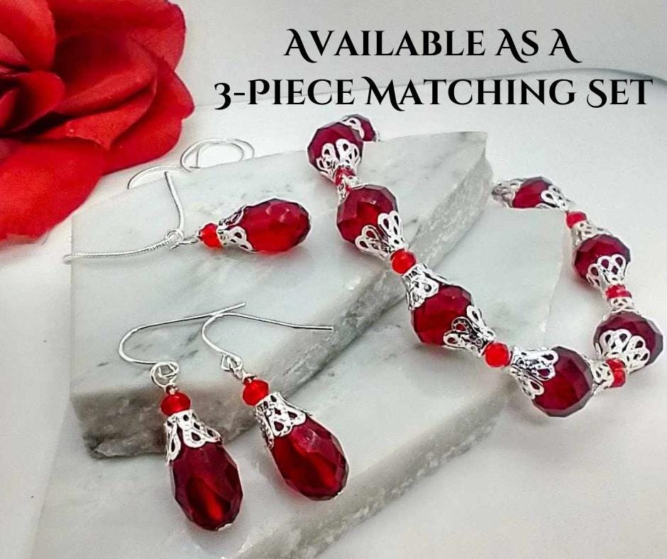Red Garnet Necklace Birthstone Pendant Gift For Her Birthday Gift Ruby Jewelry Handmade Teardrop Necklace Minimalist