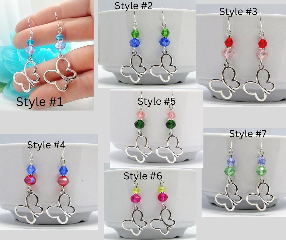 Sterling Silver Butterfly Dangle Earrings: Glass Bead Whimsical Jewelry
