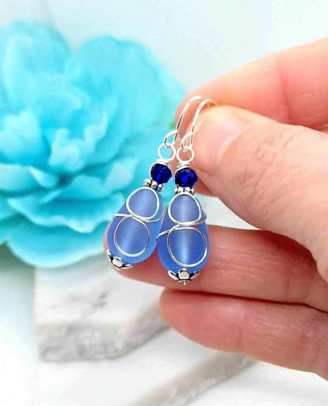 Ladies Dangle Earrings, Dainty Teardrop Earrings, Blue Jewelry,  Seaglass Earrings, Bridal Earrings, Gift For Her