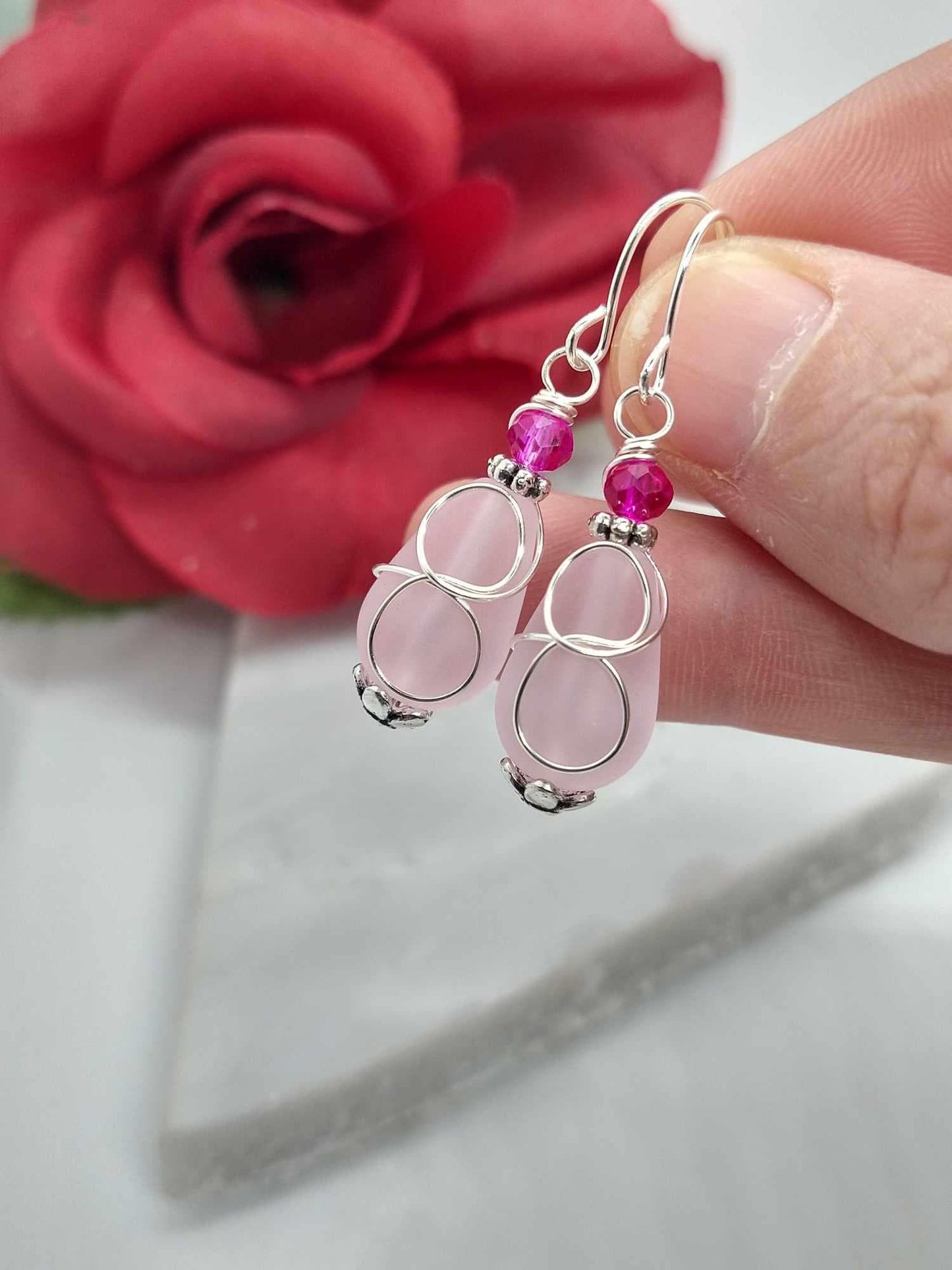 Handmade Teardrop Blue Seaglass Earrings Everyday Wedding Sterling Silver Dangle Bridal Anniversary Gift Earrings Unique Jewelry Beachy Gift