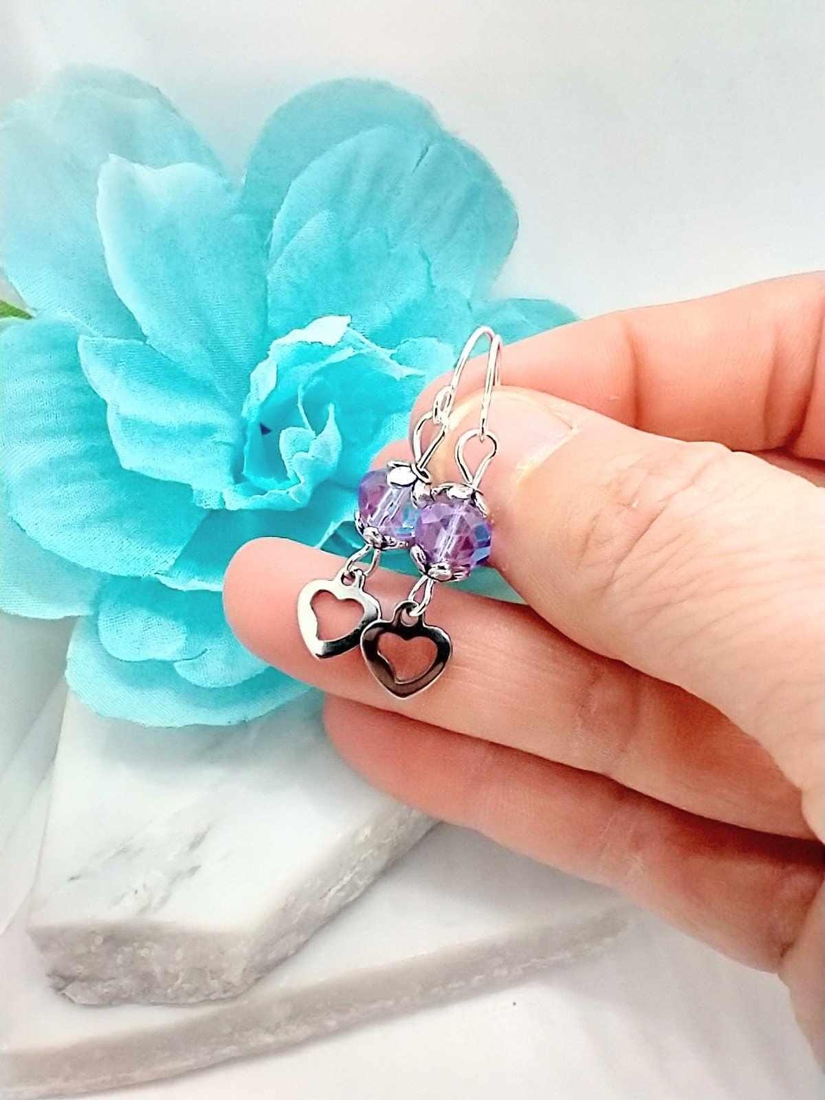 Dainty Heart Earrings, Love Charm Dangle Earrings, Stainless Steel Valentine's Day Earrings, Valentines Gift For Her, Anniversary Gift