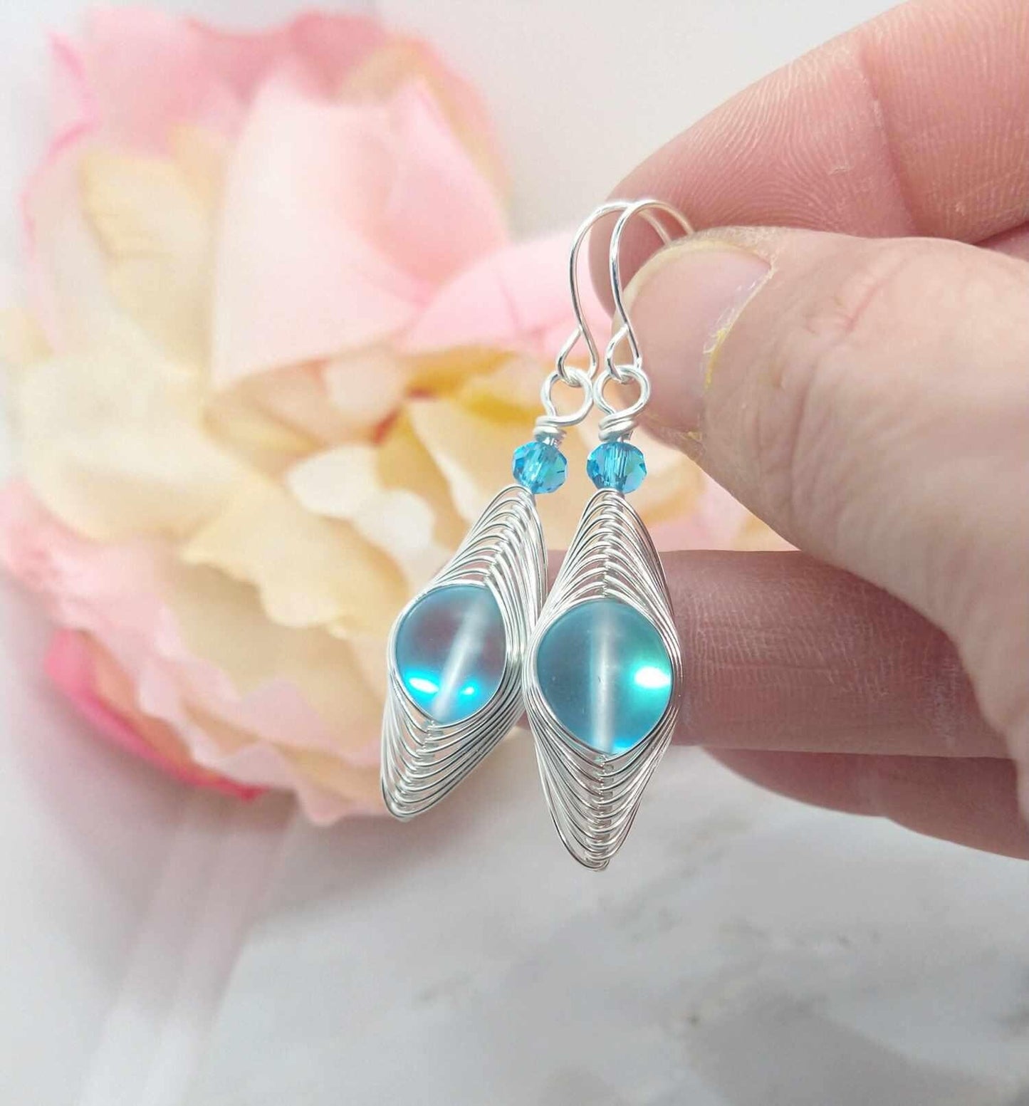 Blue Glowing Earrings Minimalist Style Gift For Her Dangle Earrings Drop Earrings Blue Jewelry Dainty Earrings Drop Earrings Bridal Jewelry