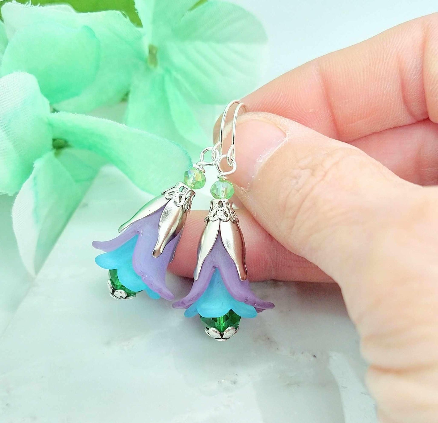 Handmade Floral Dangle Earrings: Sterling Silver, Bohemian Bridal Jewelry