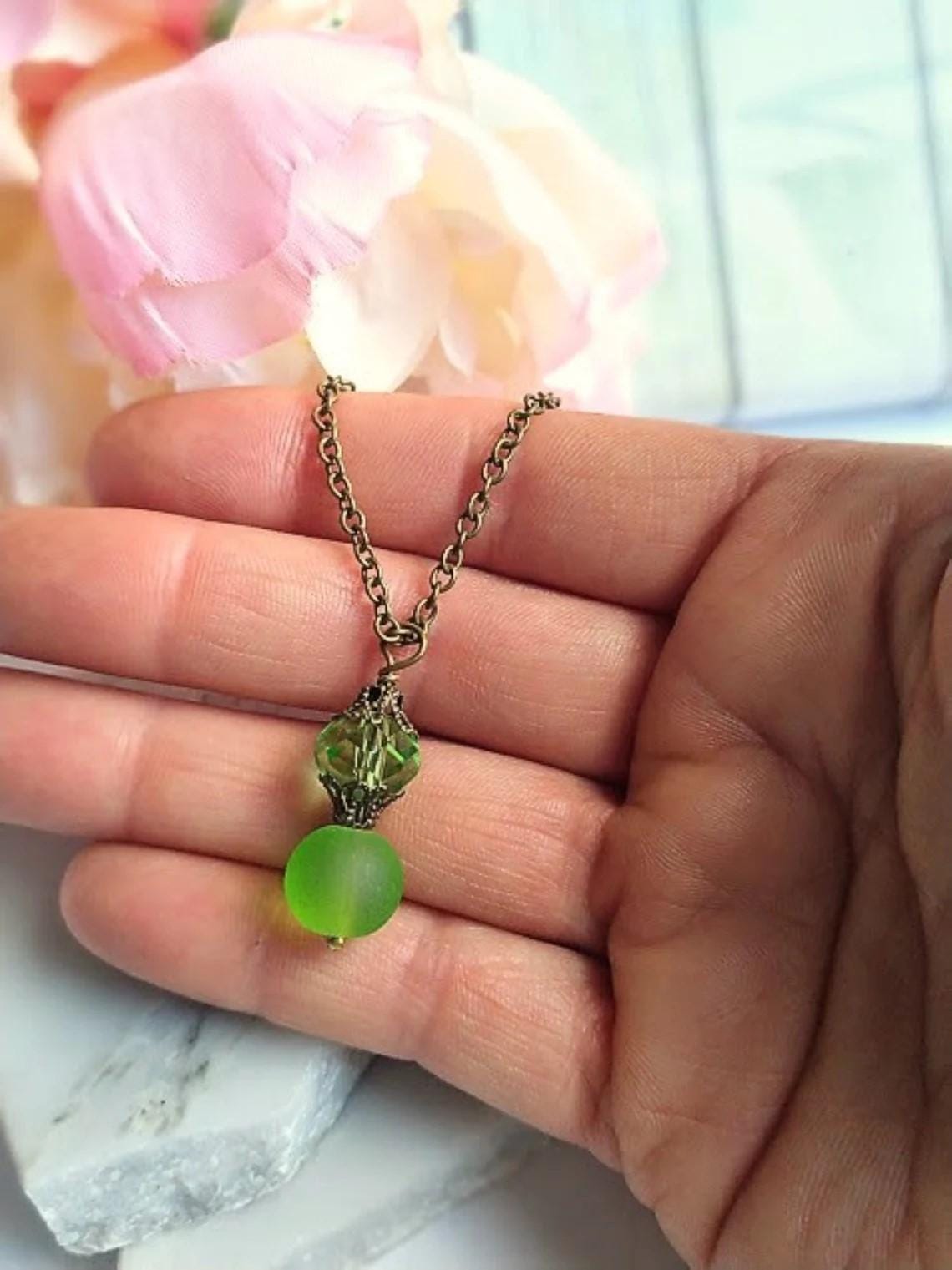 Green Stretch Bracelet & Earrings Set Dainty Gift for Her by Bad Apple Designs Vintage Gemstone Bridal Jewelry
