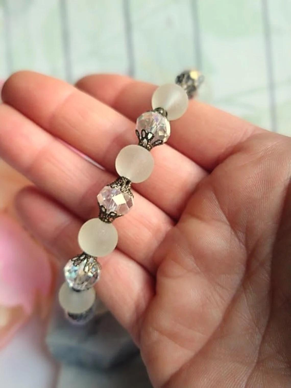 Dainty White Dangle Earrings Gift For Her Minimalist Jewelry Gemstone Dangles 3-Piece Set Bad Apple Designs Stretch Bracelet Chain Necklace