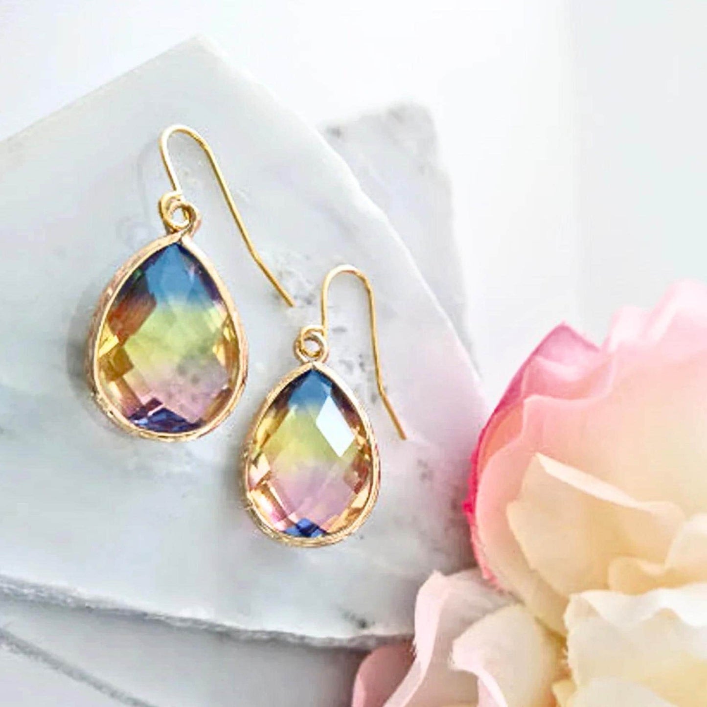Teardrop Earrings Gold Dangle Earrings Dainty Gift For Her 24k Drops Minimalist Jewelry by Bad Apple Designs Bridal Necklace + Earrings SET