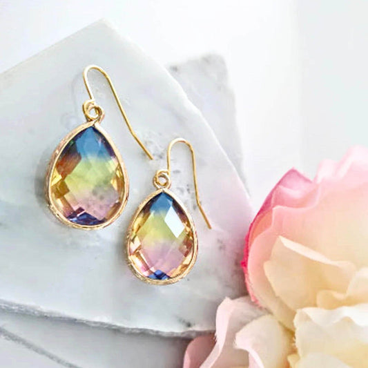 Teardrop Earrings Gold Dangle Earrings Dainty Gift For Her 24k Drops Minimalist Jewelry by Bad Apple Designs Bridal Necklace + Earrings SET