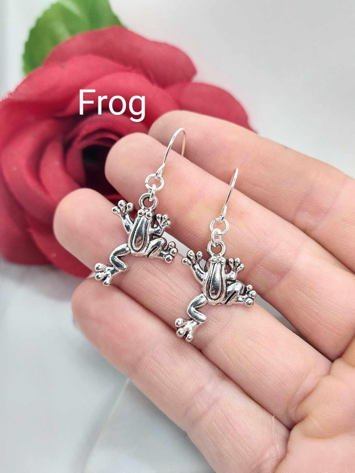 Nature Charm Dangle Earrings: Sterling Silver Frog, Butterfly, Bumblebee