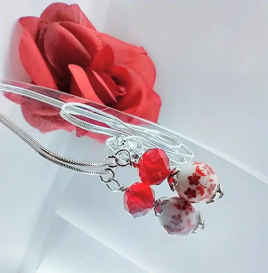 Floral Garnet Necklace Birthstone Pendant Gift For Her Birthday Gift Ruby Jewelry Handmade Floral Necklace Minimalist