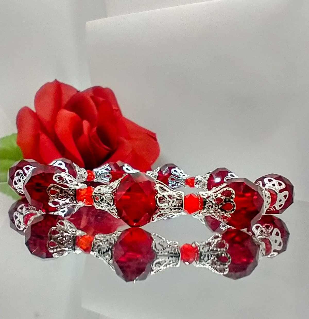 Red Garnet Stretch Bracelet - Birthstone Gift For Her Gemstone Beaded Bracelet Ruby Strand Bracelet Birthday Gifts Handcrafted Jewelry