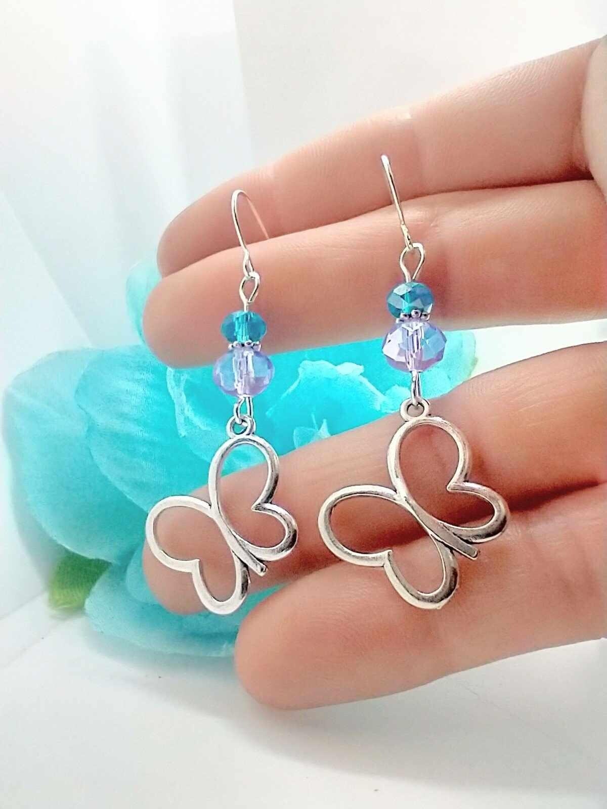 Nature Inspired Butterfly Charm Earrings, Unique Gift For Her, Whimsical Jewelry, Ladies Dangle Earrings, Birthday Jewelry Gift