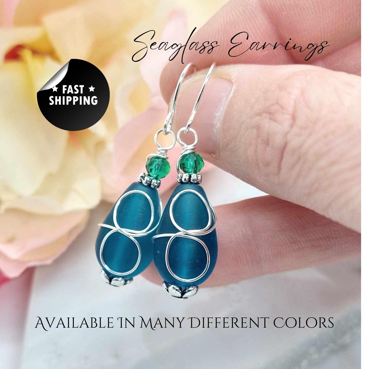 Teal Blue Teardrop Earrings: Sterling Silver Dangle Jewelry