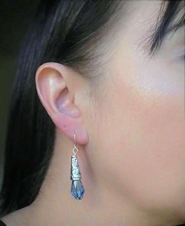 Sterling Silver Crystal Teardrop Dangle Earrings - 2 Inch