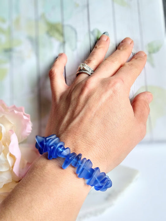 Handmade Beaded Seaglass Bracelet, Bridal Stretch Beach Jewelry, Gift For Wife, Charm Bracelet, Birthday Gift For Her