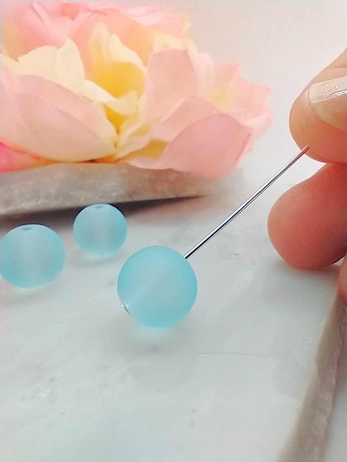 10mm Blue Frosted Glass Round Beads - 10 Piece Pack - Jewelry Making Supplies - Seaglass Beads