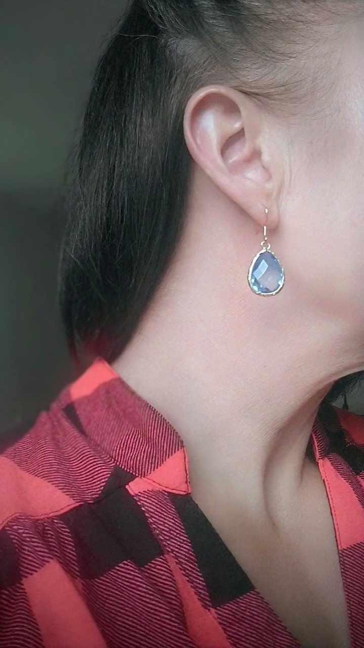 Blue Teardrop Dangle Earrings: 14k Gold, Crystal Bridal Jewelry
