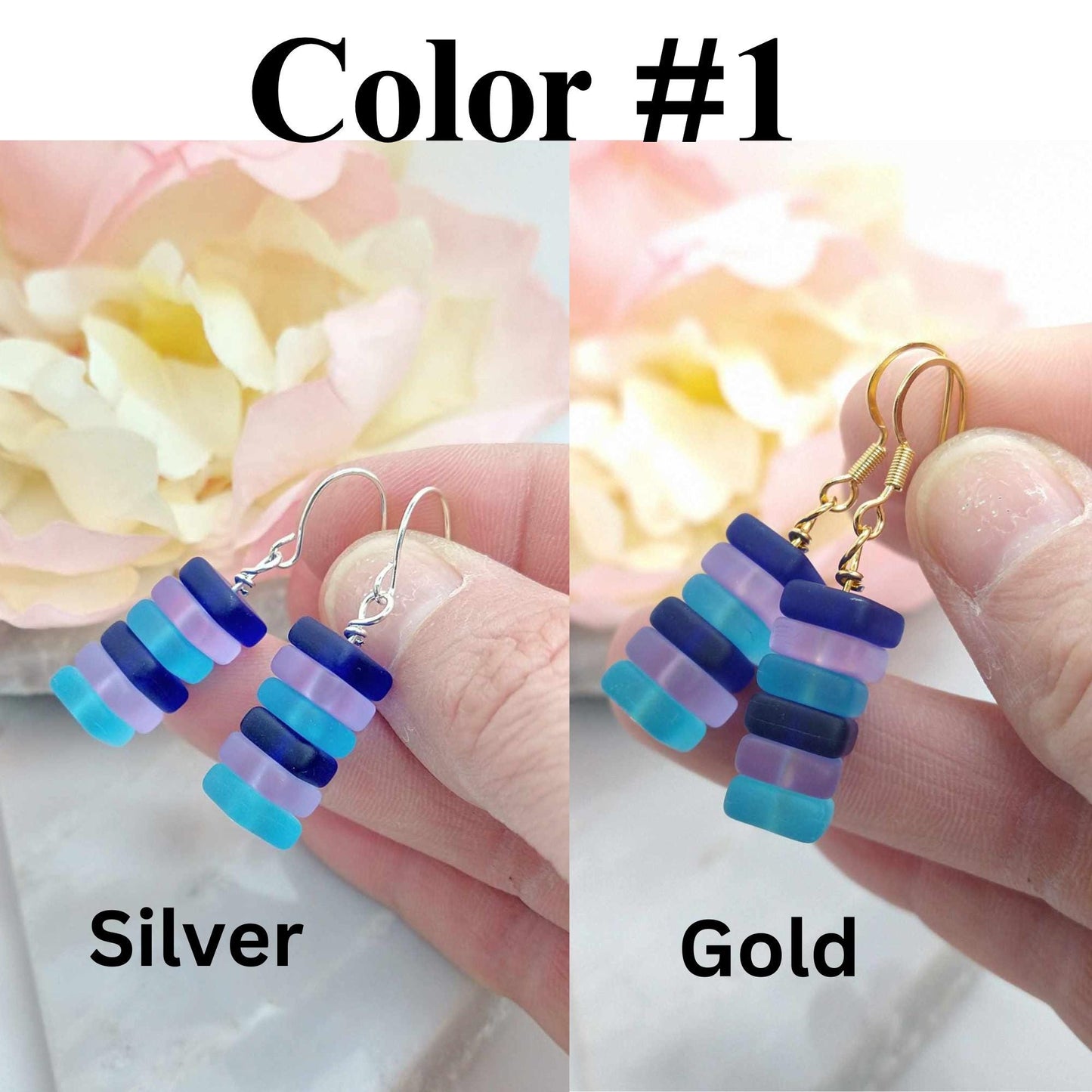 Blue Sea Glass Dangle Earrings: Sterling Silver Bohemian Jewelry
