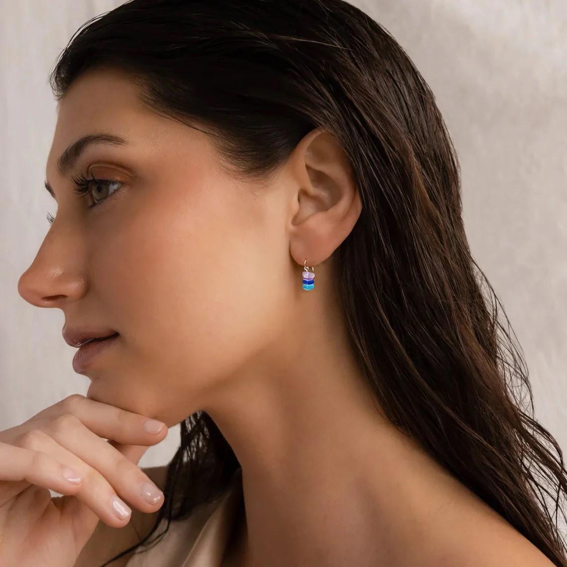 Sterling Silver Sea Glass Dangle Earrings: Multicolor Frosted Glass