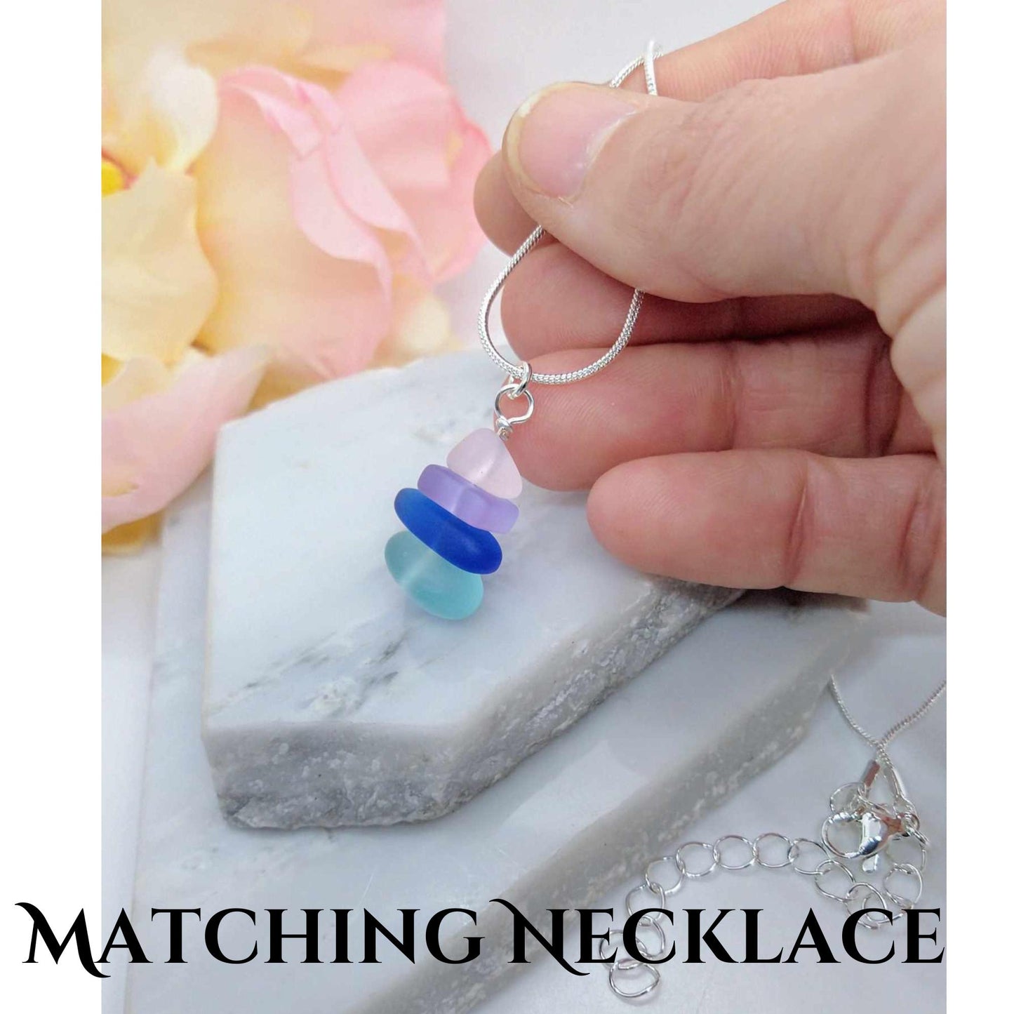 Handmade Sea Glass Stretch Bracelet: Sterling Silver Crystal Accents
